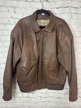 Vintage Steer Brand 100% Leather Bomber Jacket XL Men’s Flight Jacket Map Lining